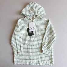 Load image into Gallery viewer, Zara Green Stripe Linen Blend Hooded Shirt - 4-5 years (BNWT)
