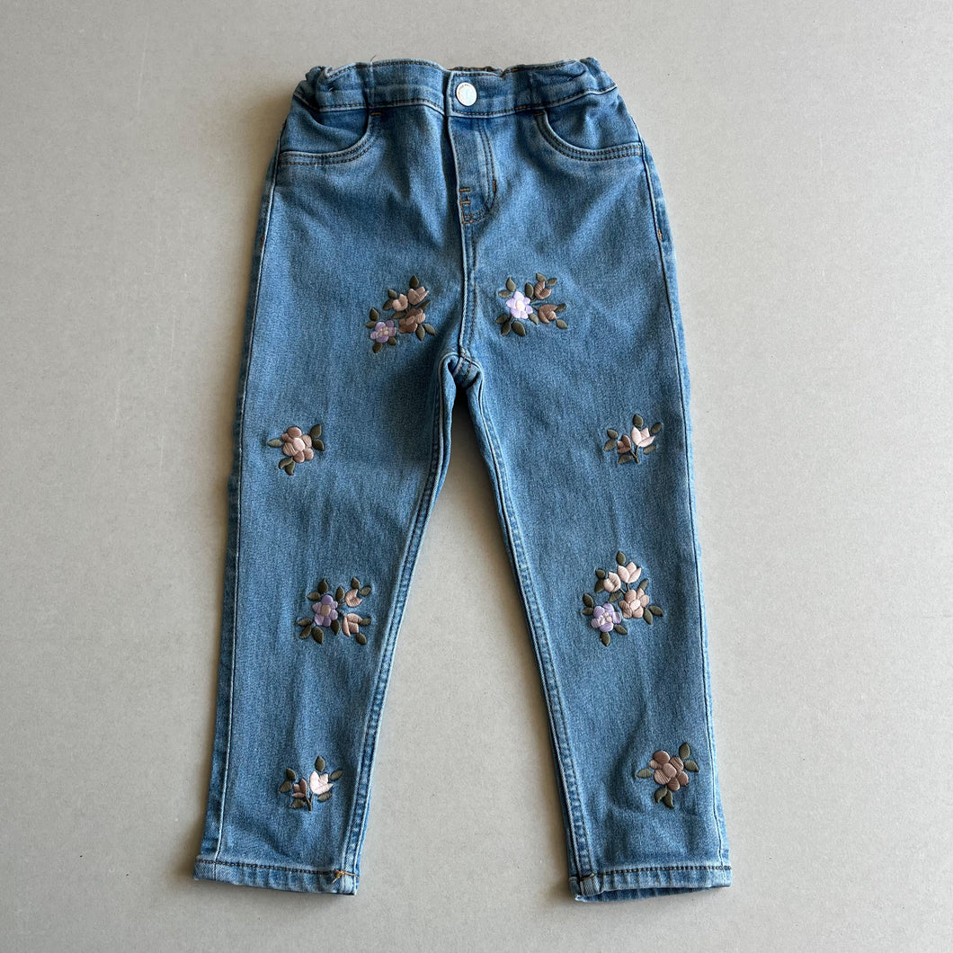 H&M Embroidered Flower Jeans - 2-3 years