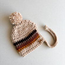 Load image into Gallery viewer, Tea &amp; Crochet Cream &amp; Brown Bonnet - 1-3 years
