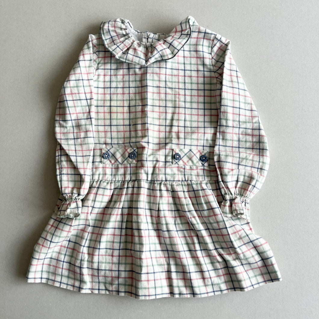 La Coqueta Cream Colourful Plaid Long Sleeve Dress - 4 years