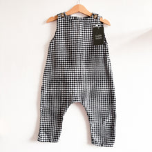 Load image into Gallery viewer, Handmade B&amp;W Gingham Romper - 18-24 months
