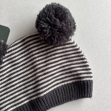 Load image into Gallery viewer, Next Grey Stripe Pom Pom Hat - 6-12 Months
