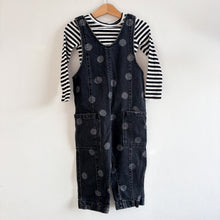 Load image into Gallery viewer, Next Black Polka Dungarees with Stripy Top - 2-3 years
