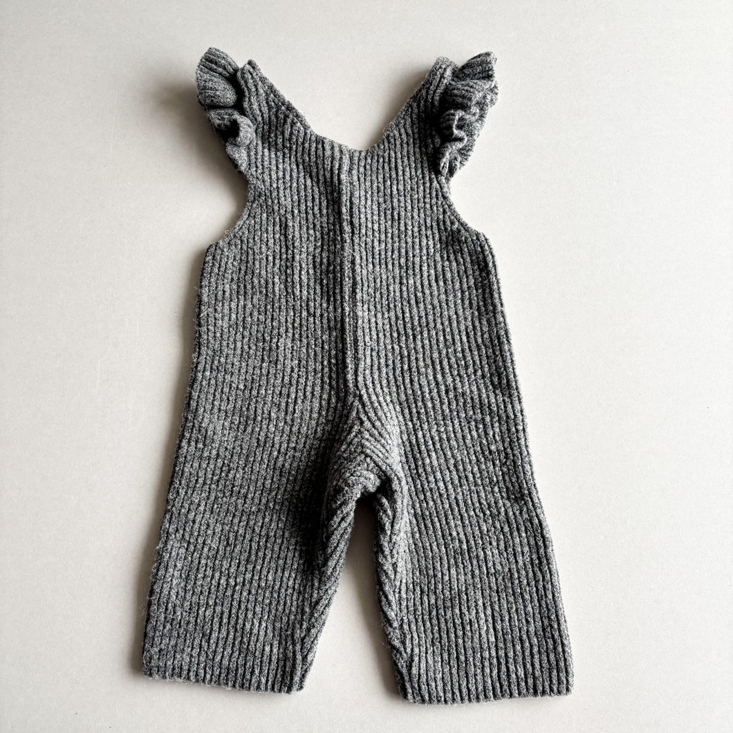 Zara Grey Knit Dungarees - frill - 9-12 months