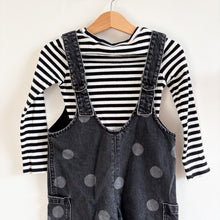 Load image into Gallery viewer, Next Black Polka Dungarees with Stripy Top - 2-3 years
