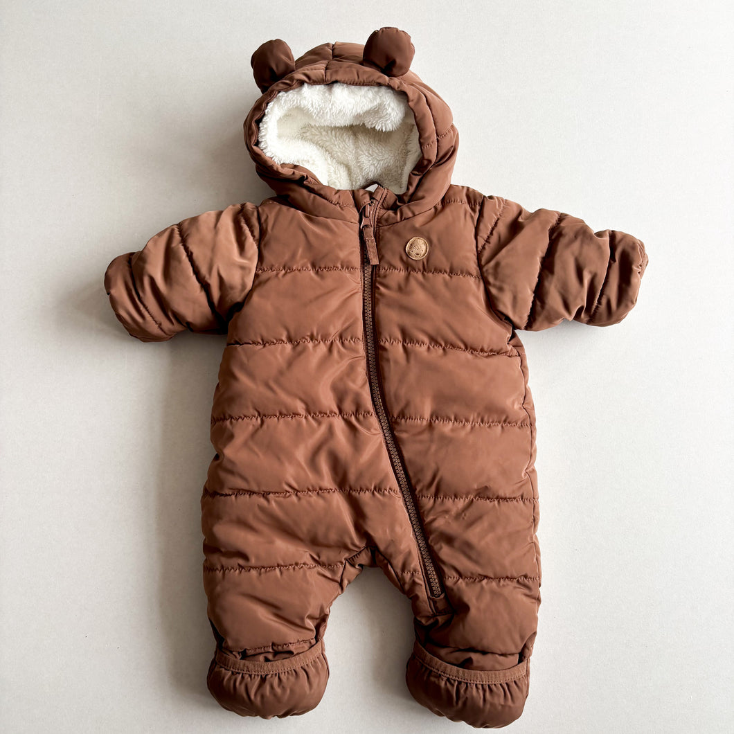 H&M Brown Padded Snowsuit - 0-1 months