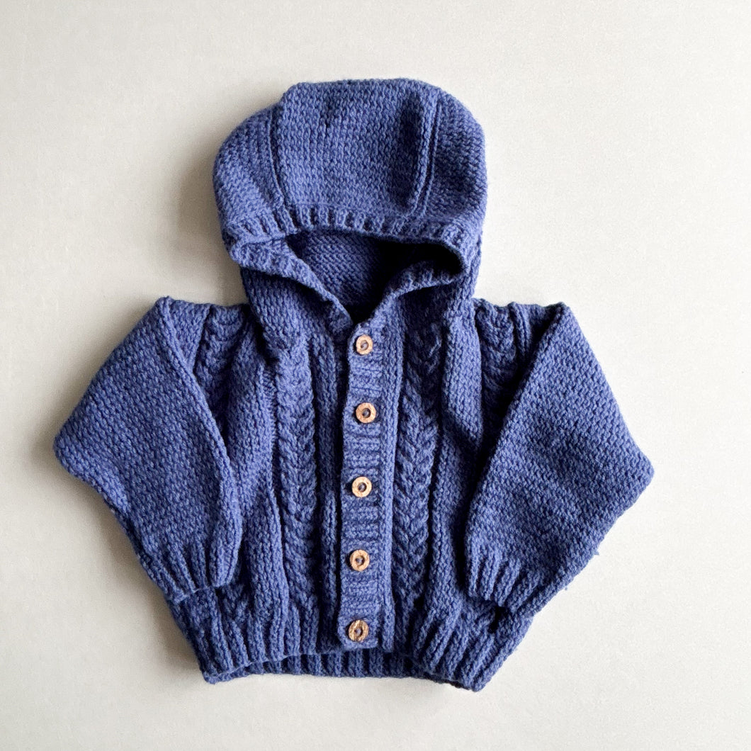 Handknit Blue Cardigan - 6-12 months