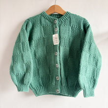 Load image into Gallery viewer, Handknit Teal Grid Knit Cardigan - 2-3 years BNWT
