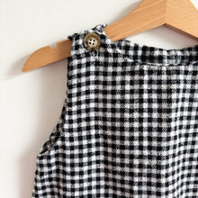 Load image into Gallery viewer, Handmade B&amp;W Gingham Romper - 18-24 months
