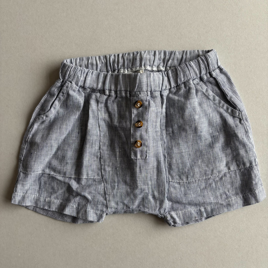 The Simple Folk Blue Stripe Linen Shorts - 3-4 years
