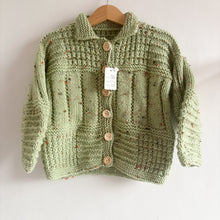 Load image into Gallery viewer, Handknit Green Aran Knit Cardigan - 3-4 years BNWT
