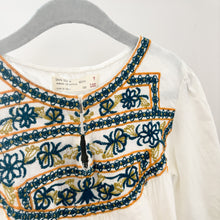 Load image into Gallery viewer, Zara White Embroidered 3/4 Sleeve Smock Top - 7 years
