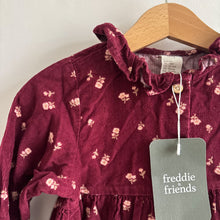 Load image into Gallery viewer, H&amp;M Plum Needlecord Flower Dress - 12-18 months
