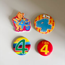Load image into Gallery viewer, Vintage 4th Birthday Badges
