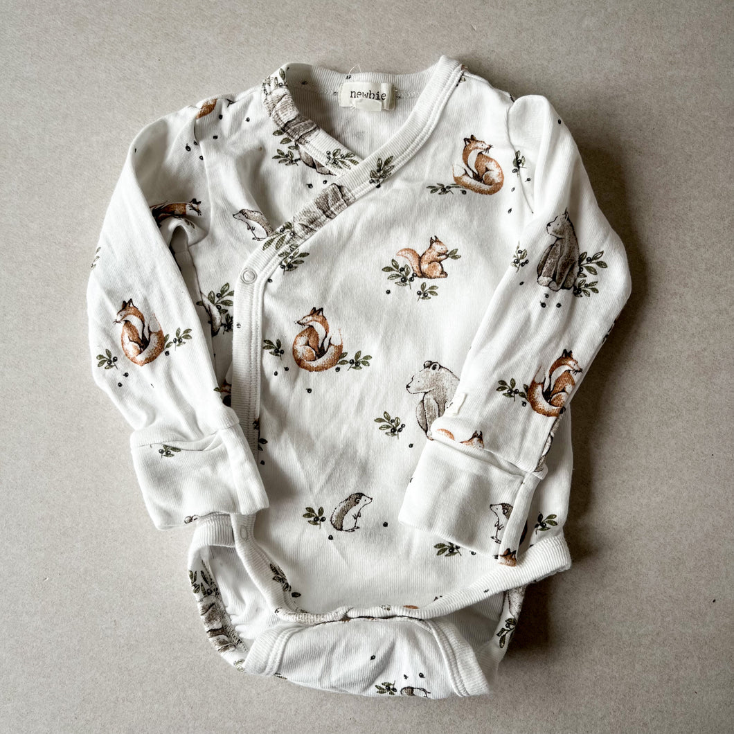 Newbie Woodland Animals Wrap Bodysuit - 2-4 months