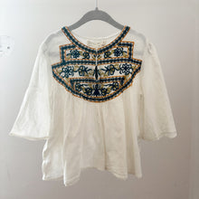 Load image into Gallery viewer, Zara White Embroidered 3/4 Sleeve Smock Top - 7 years
